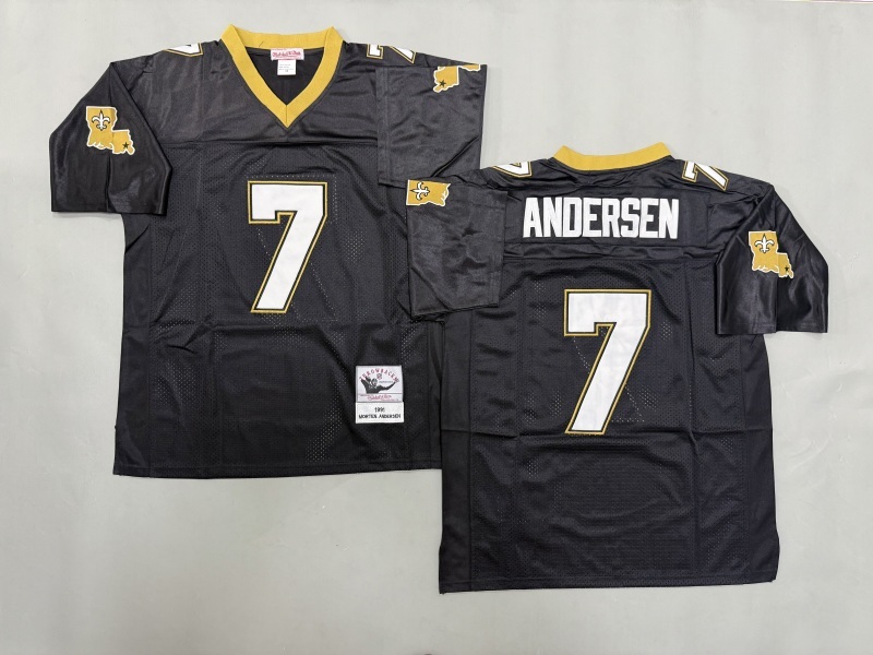 Men 2025 New Orleans Saints 7 Andersen black Throwback Limited NFL Jersey style 001